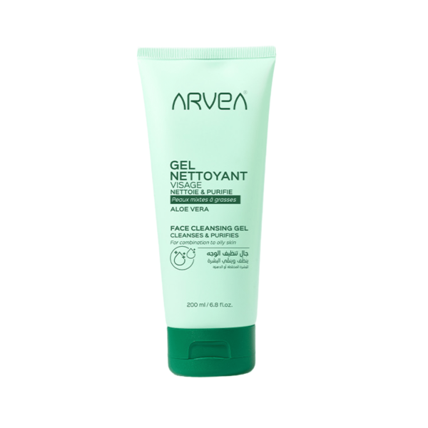 ARVEA GEL NETTOYANT VISAGE NETTOIE ET PURIFIE POUR PEAUX MIXTES A GRASSES A L'ALOE VERA 200ML