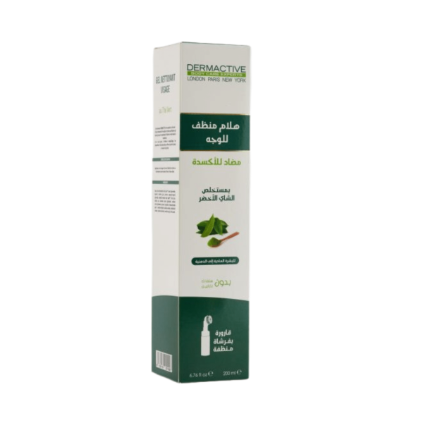DERMACTIVE GEL NETTOYANT VISAGE 200ML ANTI OXYDANT AU THE VERT PEAUX NORMALS A GRASSE