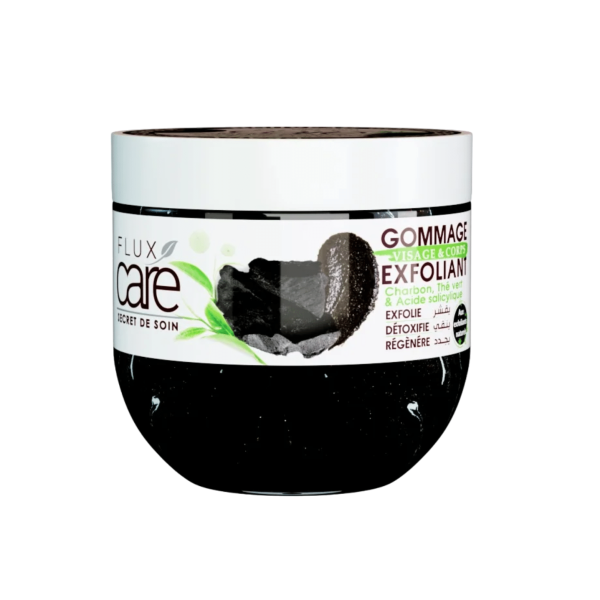 FLUX CARE GOMMAGE VISAGE ET CORPS CHARBON THE VERT ET ACIDE SALICYLIQUE